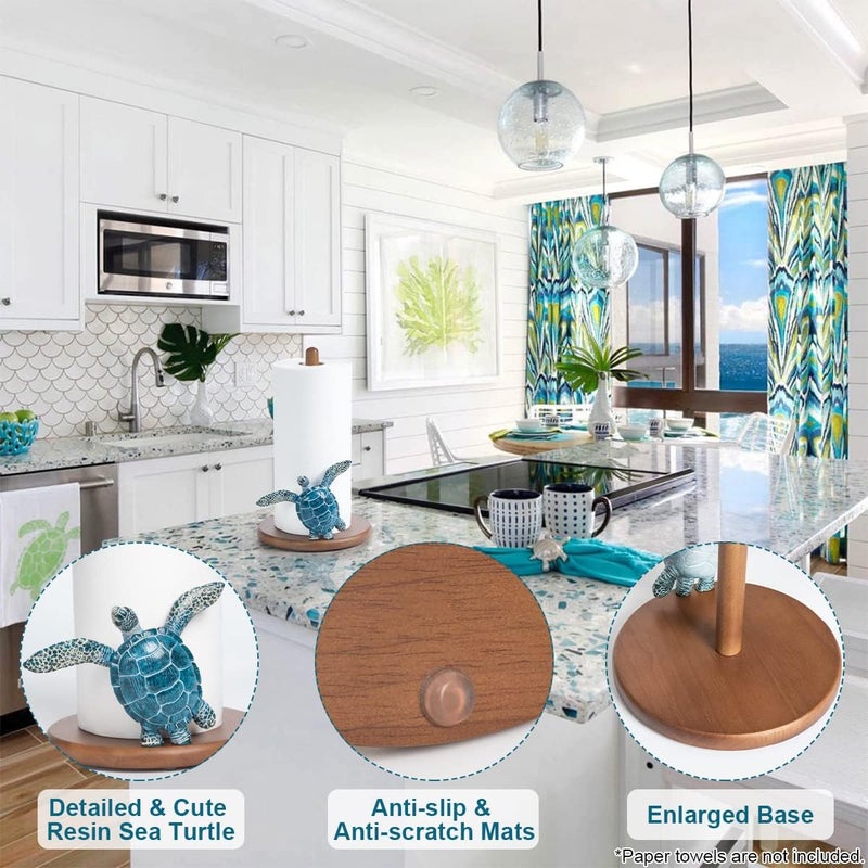 YLOVAN Turtle Paper Towel Holder - Coastal Decor Home Beach House Gift Sea Turtle Gifts for Women Bathroom Decor Unique Funny Cute Cool Paper Towel Holder Stand Kitchen Counter Beach Themed Accessories Stuff - Image 3